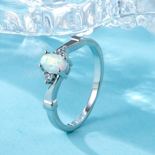 Hawaiian White Opal Cute Rings Sliver Fire Opal Rings For Women Girls - 第 1/7 張圖片