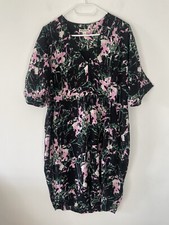 Ladies Whistles Floral Black Mini Adjustable Dress Size 10 V-Neck Pink