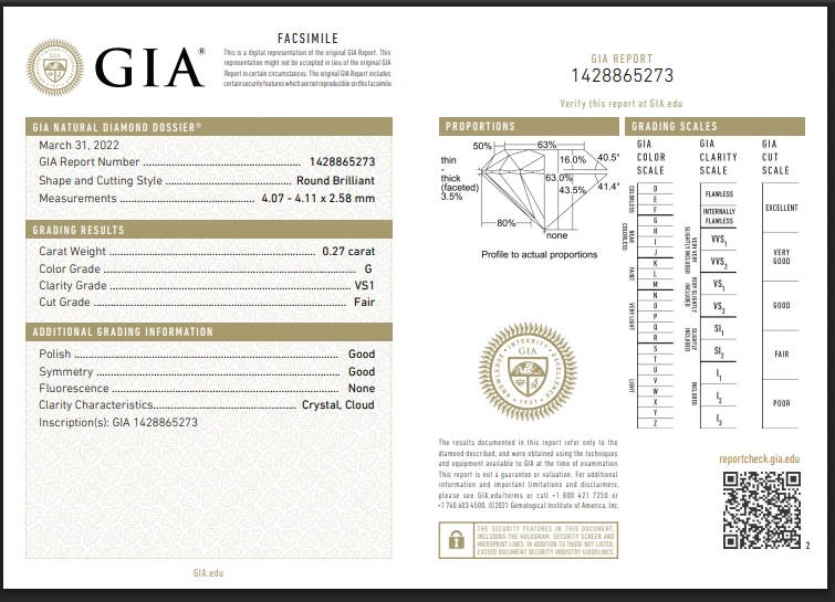 Natural Loose Diamond 0.27 Ct Round Cut 4 mm G Color VS1 Grade GIA Certified - Image 2 of 4