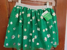 NWT CELEBRATE Girl's S 6/6X Green Mesh Shamrock Lined Elastic Waist Skirt