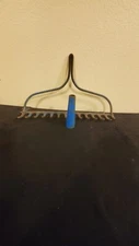 Vintage Blue Farm metal rake head 14/Tines Primitive Yard Tool Crafts Wall Art