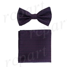 New Men's micro fiber Pre-tied Bow tie  hankie Purple checkers formal