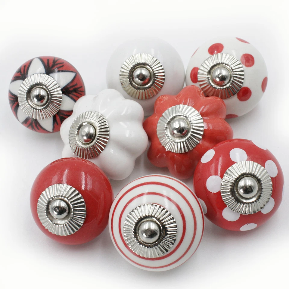 Möbelknöpfe Set 6- 8- 10 STK Möbelgriffe,Keramik Knöpfe Möbelknopf Rot Weiß - Bild 2 von 4