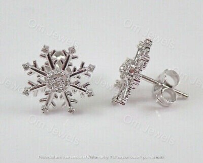 0.40Ct Lab Created Diamond Snowflake Stud Earrings 14K White Gold Finish