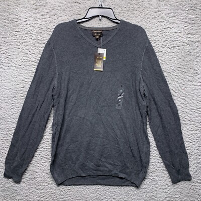 Tasso Elba Sweater Mens M Medium Gray Supima Cotton Pullover V Neck