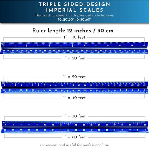 12-Inch Architectural and Engineering Scale Ruler Set (Imperial) | Laser-Etched - Picture 5 of 12