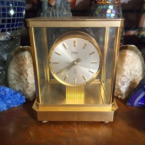 Vintage Horn Quartz Germany Uhrwerk Uhr und Gehäuse Messing blau Filz Japan schön! - Bild 5 von 24