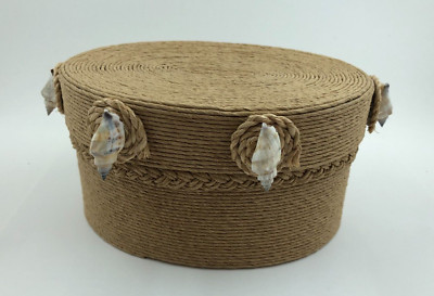 Keepsake Rope Woven Oval Box, Braided Trim, Seashells, Philippines