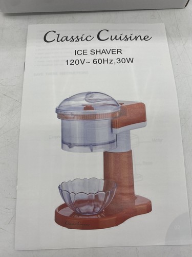 Classic Cuisine Red Countertop Shaved Ice Maker Shaver +Box Manual Paddles Bowl - Picture 4 of 8
