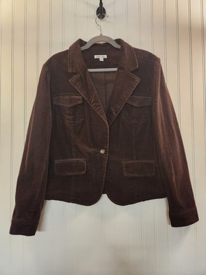 Per Se Women's Brown Corduroy Blazer Size L Classic Career Office Preppy Chic