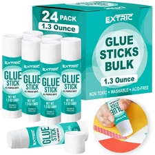 24 Bulk White Washable Glue Sticks for Kids, Classroom, Crafts - 1.3oz Each