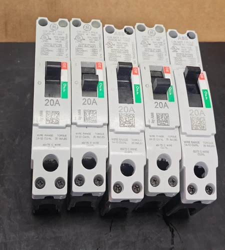 5PC GE TEYL1020B 20AMP CIRCUIT BREAKER, 1P, 277V