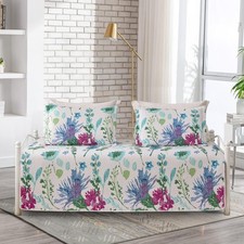 Jarson 3 Pcs Floral Daybed Cover Set Twin Size Purple Green White Flower Sofa...