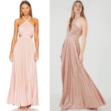 NWT NEW BCBGMaxAzria Pink Pleated Metallic Cross Neck Evening Gown Size 8