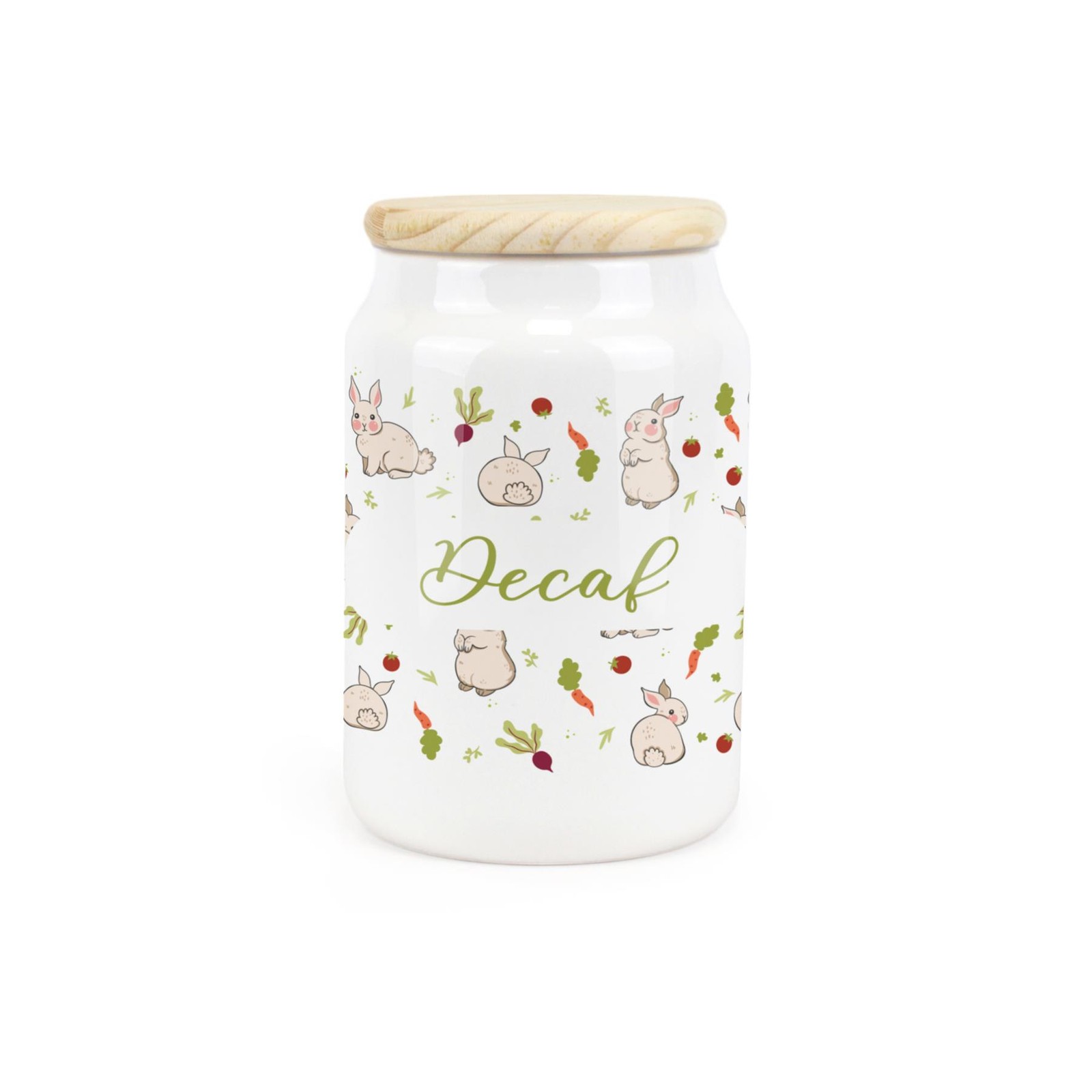 Ceramic Tapered Veg Patch Rabbits Canister - Decaf Storage Container