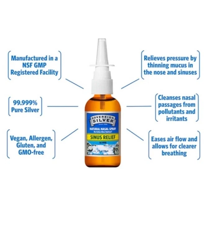 Sovereign Silver натуральный назальный спрей для облегчения пазух 10 частей на миллион (2) 2 унции каждый срок годности 12/25 - Изображение 4 из 4