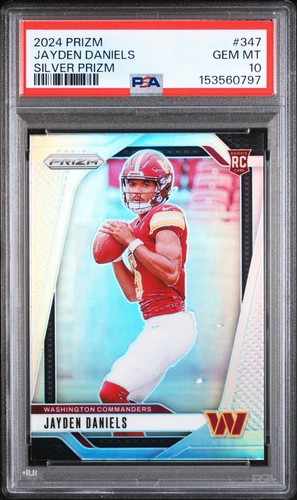 JAYDEN DANIELS 2024 PRIZM SILVER ROOKIE RC #347 PSA 10 GEM MINT! DC #153560797