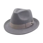 Gray Wide Brim Fedora Hat Classic Vintage Gangster Church Dressy Trilby Unisex