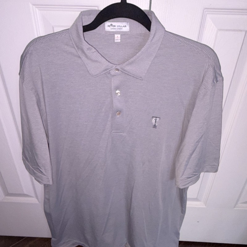 Peter Millar Summer Comfort Polo Shirt L Gray Striped Men's Embroidered Button