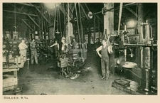 Workers in Machine Shop, Holden, WV West Virginia Vintage Postcard COPY