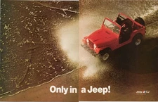 Jeep CJ Vintage 2 Page Print Ad Red Off-Road 1985 Beach Splash