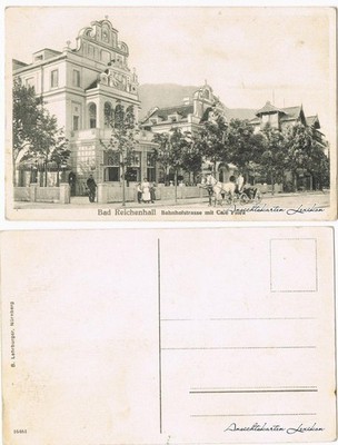 Ansichtskarte Bad Reichenhall Bahnhofstraße mit Cafe Flora - Kutsche 1913