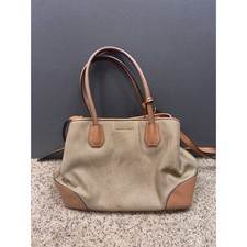 Michael Kors Tote Bag Womens Gold Tan Metallic Woven Leather Trim Satchel Medium