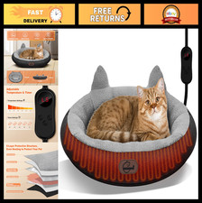 Cozy Heated Cat Bed for Small Cats - Adjustable Temp  Timer, Waterproof Heating