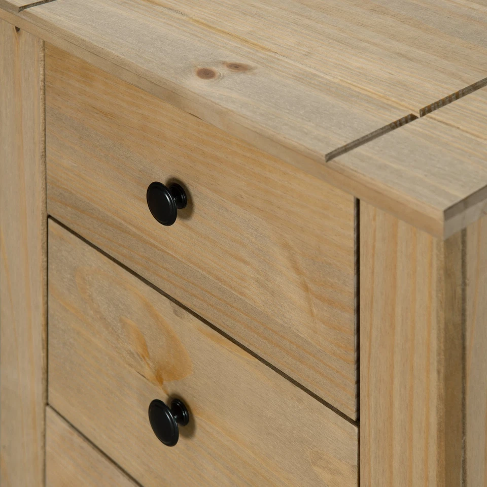 Panama Chest of Drawers 5 Drawer Tall Narrow Solid Pine Wood Waxed Oak Finish - Image 4 of 4