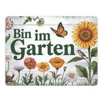 Bin Im Garten Metallschild XL In 21X28 Cm Mit Schmetterling Und Blumen
