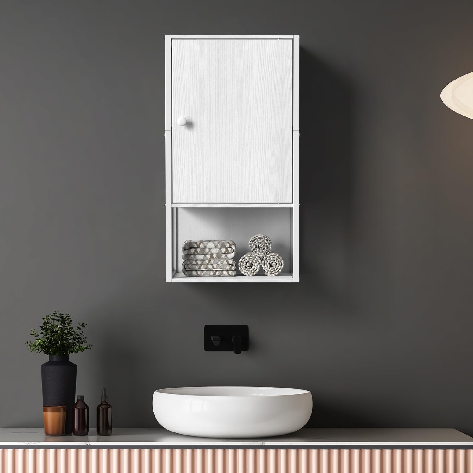 Small Medicine Cabinet White Bathroom Wall Mounted 3-Tier Wood Hanging