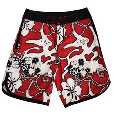 Roundtree Yorke Mens Board Shorts White Paisley Floral Swim Red Size 34
