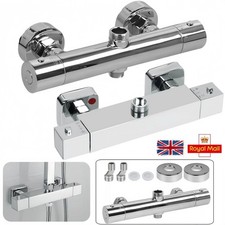 Rubinetto valvola miscelatore doccia barra termostatica rotonda a vista fondo cromato doppia uscita