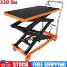 50" Hydraulic Lift Table Manual Double Scissor Lift Cart 330 lbs Non-slip Pad