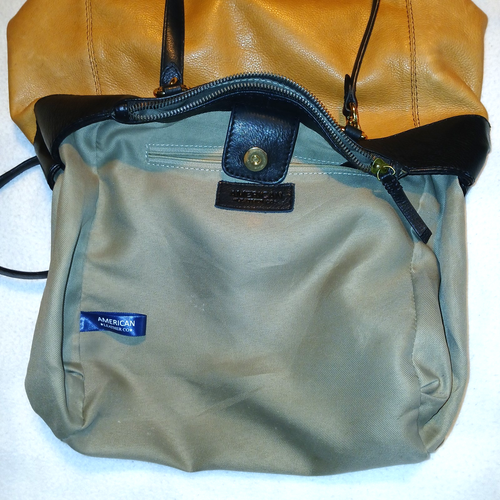 American Leather Co hellbraun & schwarz weiches Echtleder Umhängetasche Schultertasche - Bild 20 von 21