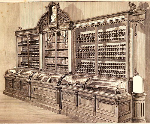 1876 Homeopathic Medical Apothecary Display Centennial Exposition Wood Engraving
