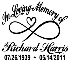 In Loving Memory Infinity Heart Forever RIP Memorial Sticker Decal 3 Font Choice