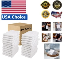 Everyday 100% Cotton Kitchen Utility Dish Cloths - Set of 24, White, 12"x12"