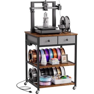 Portin 3D Printer Stand Storage Rack with Power Outlet & Drawers Locking Wheels