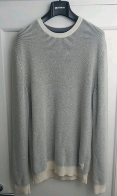 CHRISTIAN BERG Pullover Herren Grau Weiß Baumwolle Wolle Langarm Rundhals 50/52