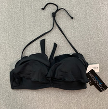 California Waves Halter Padded Bikini Swimsuit Top Womens S Black Ruffle Cute