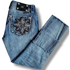 Miss Me Signature Skinny Jeans Womens 30 Medium Wash Raw Hem Embroidered Pockets
