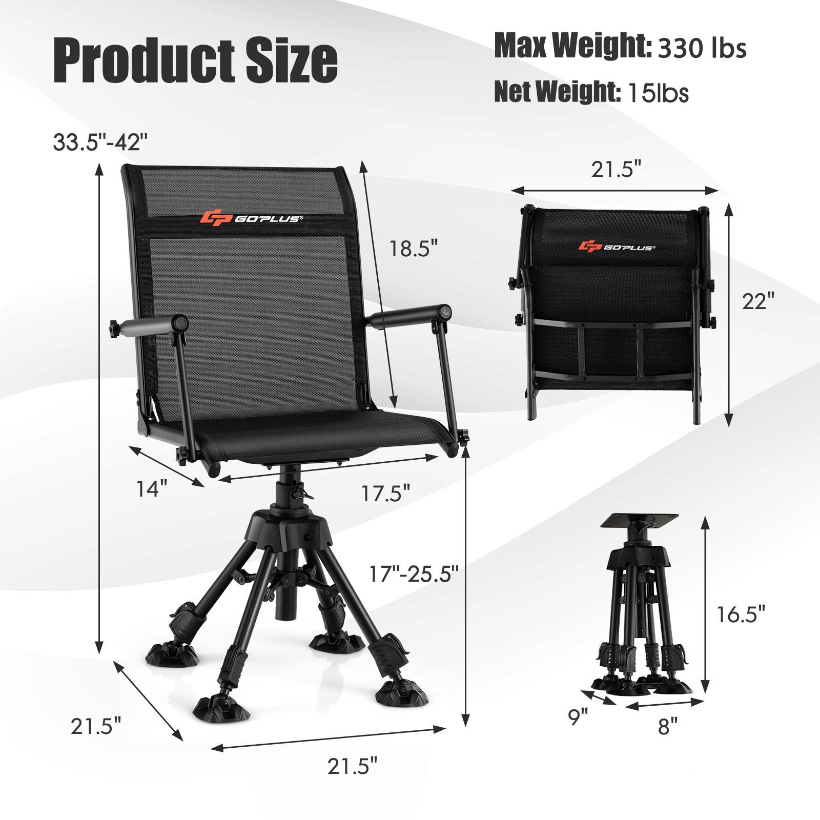 360° Swivel Hunting Chair Heavy-duty Foldable Silent Blind Chair for Fishing