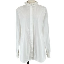 Womens Valentino VALENTINO WB0AB3155A6 100 Cotton Beaded Long Sleeve Shirt White