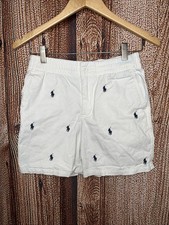 Polo Ralph Lauren All Over Blue Pony Polo Player Print White Shorts Boys Size 14