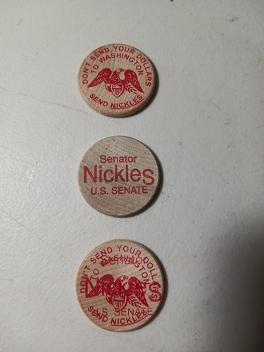 3 Oklahoma Senator Don Nickles Wooden Nickles Misprint On One