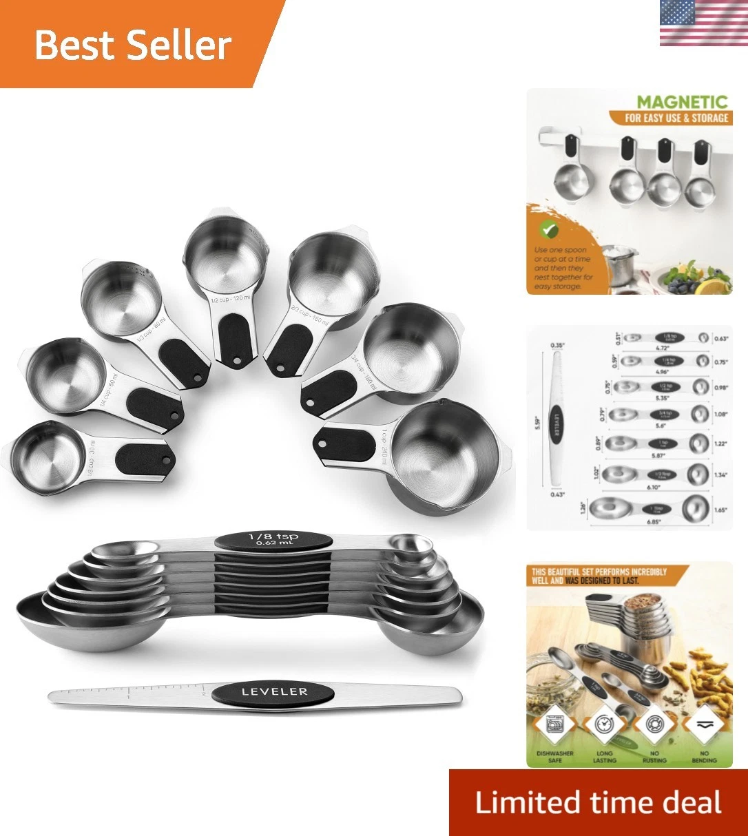 Magnetic Measuring Cups & Spoons Set, Patented, Strong N45 Magnets, Heavy Dut...
Opens in a new wind
