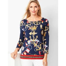Talbots Nautical Print Bateau Neck Top
