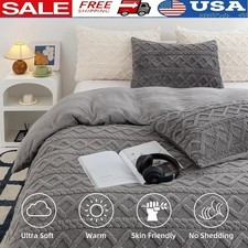 Fluffy King Size Duvet Cover Faux Fur Comforter Set 3PCS Warm Cozy Bedding New