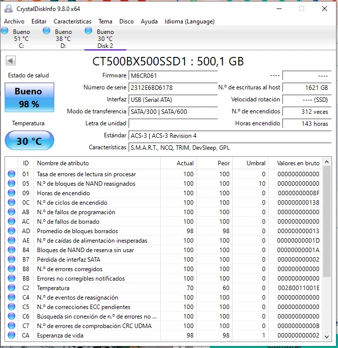 DISCO DURO CRUCIAL SSD 512GB SSD 2.5" SATA III BX500 HARD DISK CT500BX500SSD1